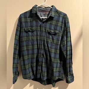 Woolrich Men's Blue and Green Plaid Flannel Shirt
